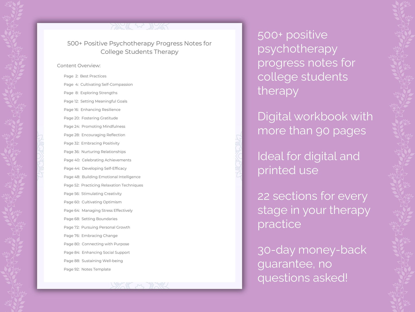 College Students Positive Psychotherapy Therapist Worksheets