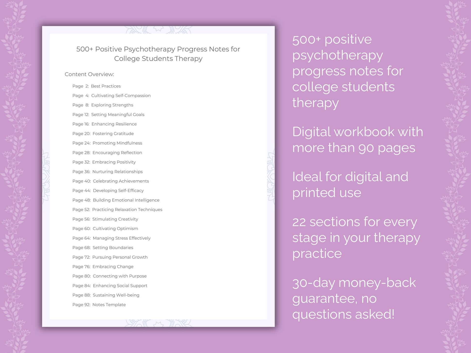 College Students Positive Psychotherapy Therapist Worksheets