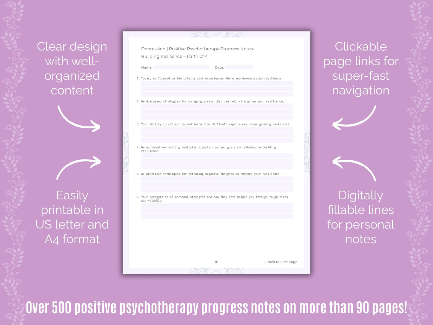 Depression Positive Psychotherapy Counseling Templates