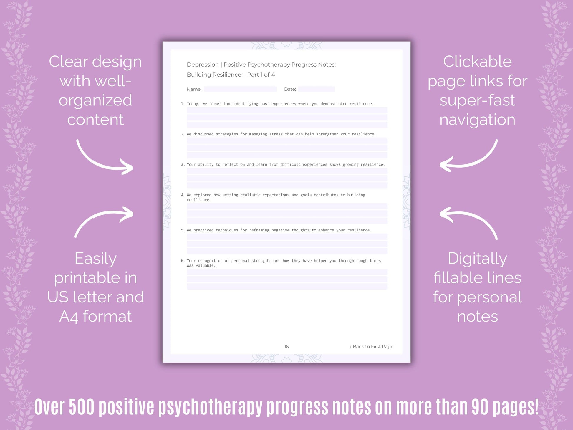 Depression Positive Psychotherapy Counseling Templates