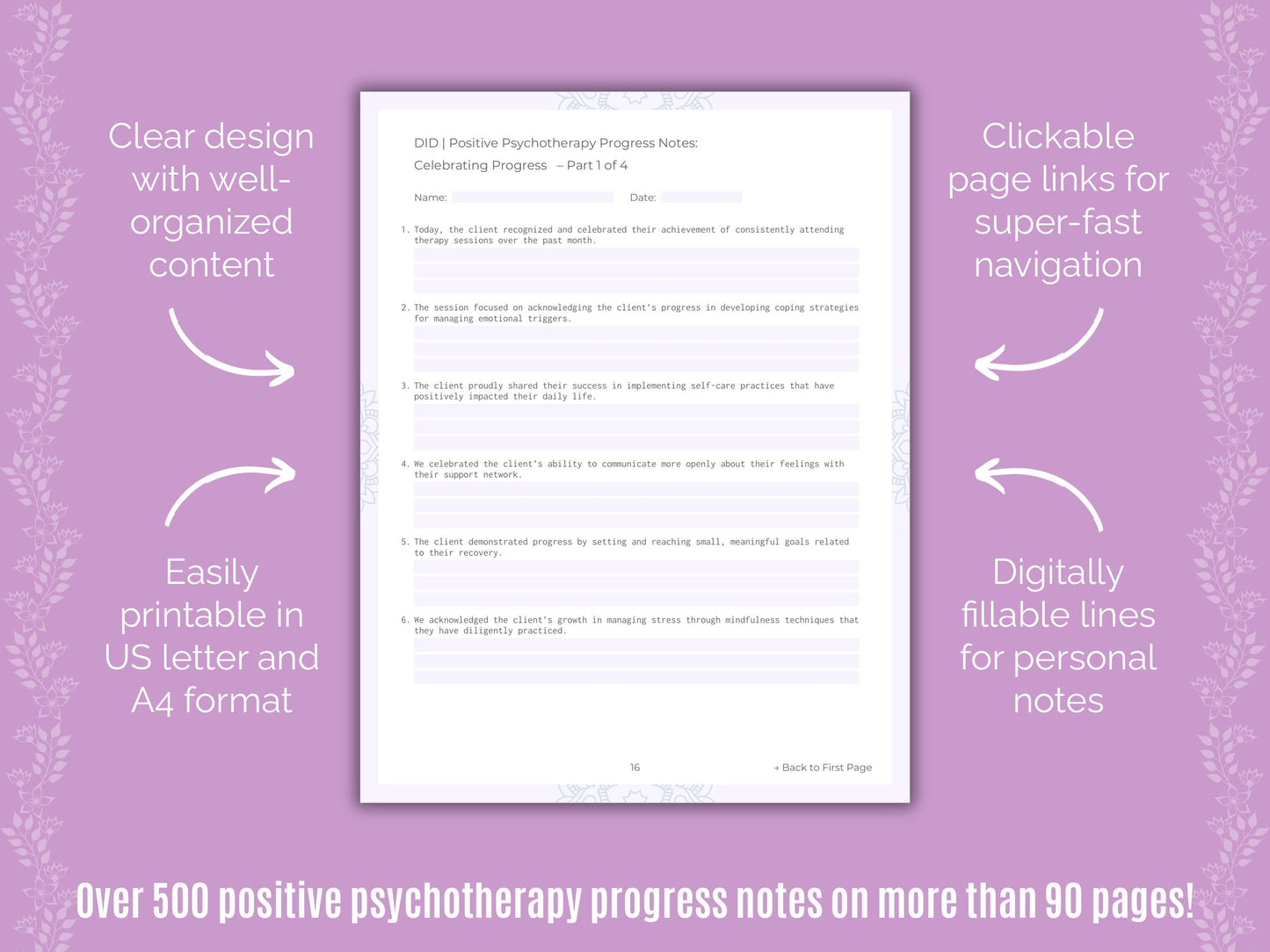 Dissociative Identity Disorder (DID) Positive Psychotherapy Counseling Templates