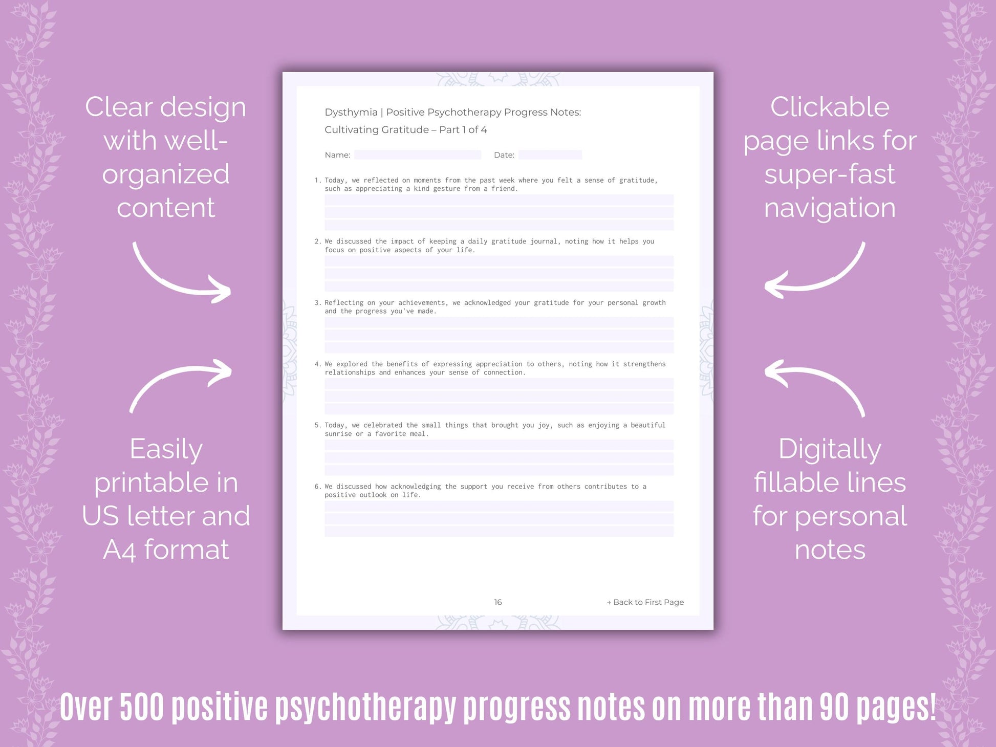 Dysthymia Positive Psychotherapy Counseling Templates