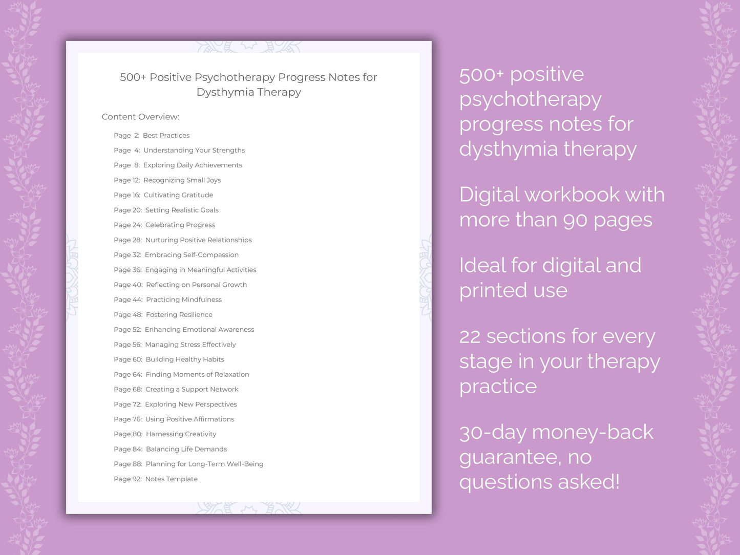 Dysthymia Positive Psychotherapy Therapist Worksheets