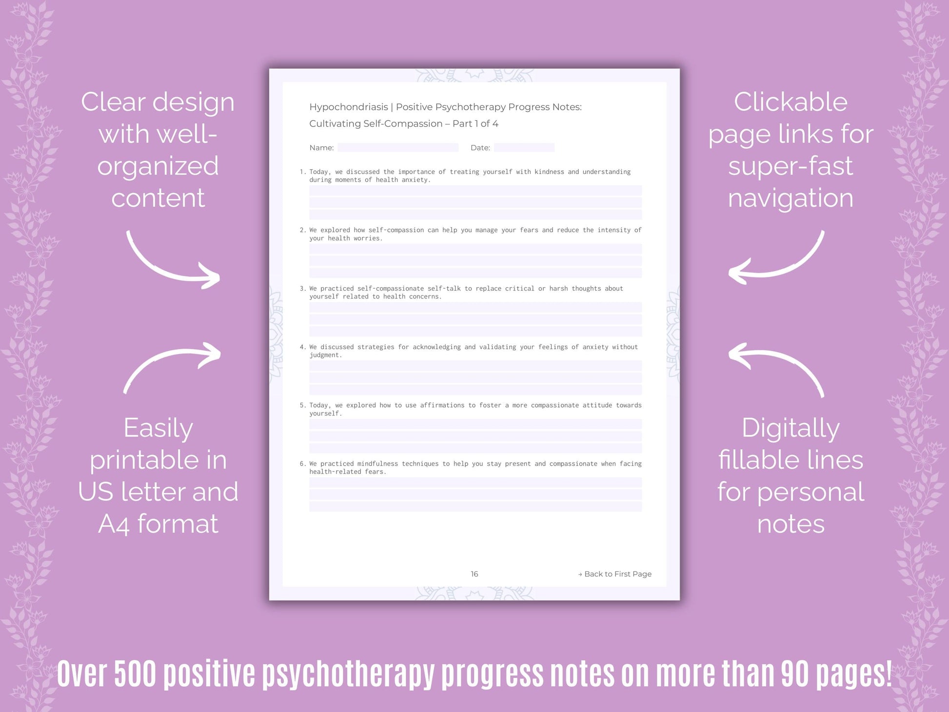 Hypochondriasis Positive Psychotherapy Counseling Templates