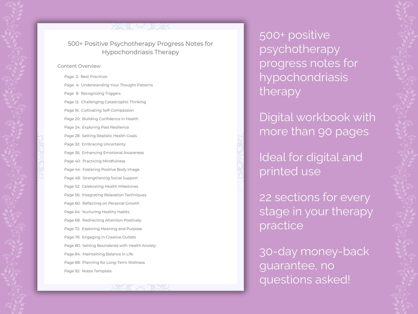 Hypochondriasis Positive Psychotherapy Therapist Worksheets