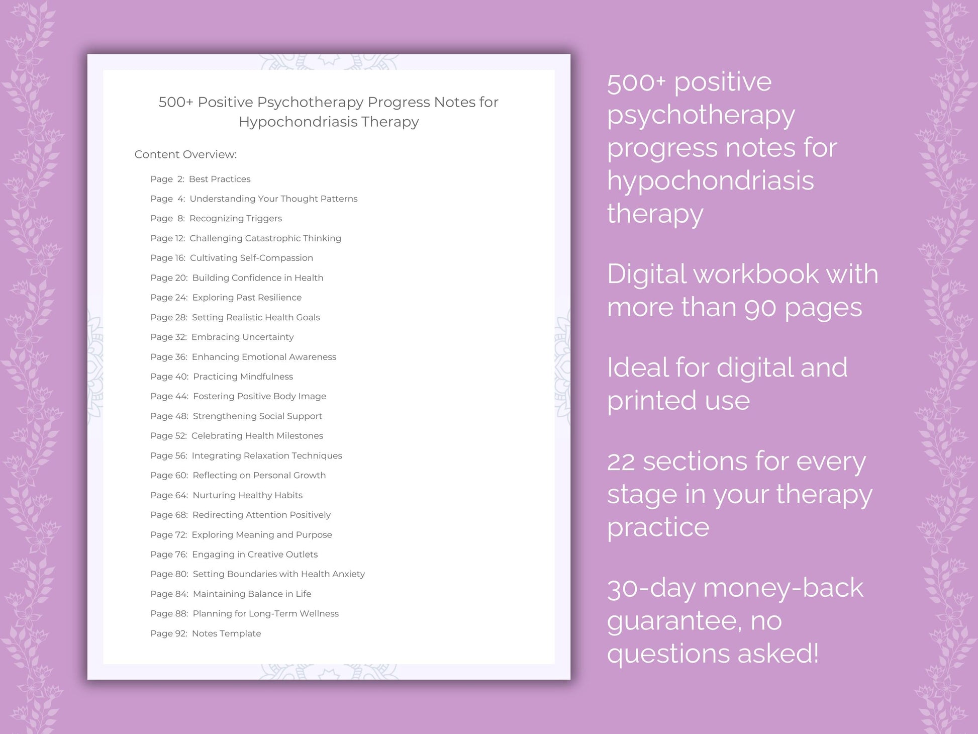 Hypochondriasis Positive Psychotherapy Therapist Worksheets