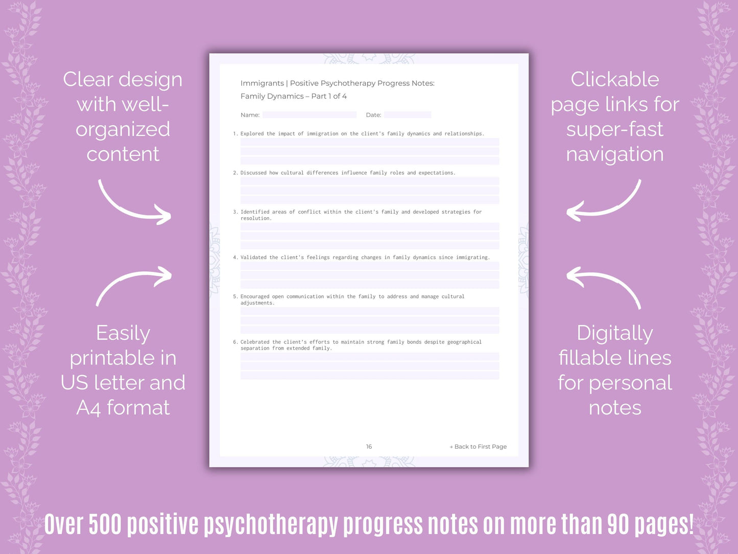 Immigrants Positive Psychotherapy Counseling Templates