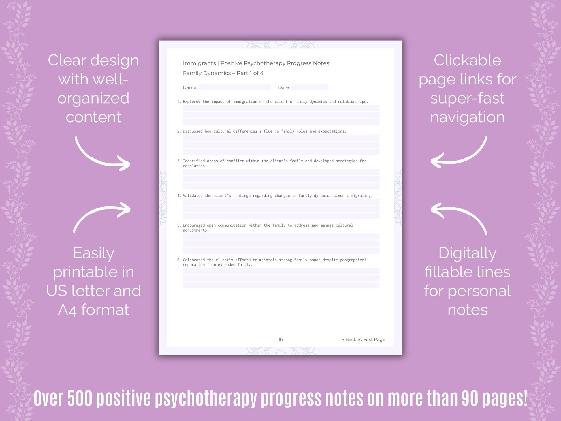 Immigrants Positive Psychotherapy Counseling Templates