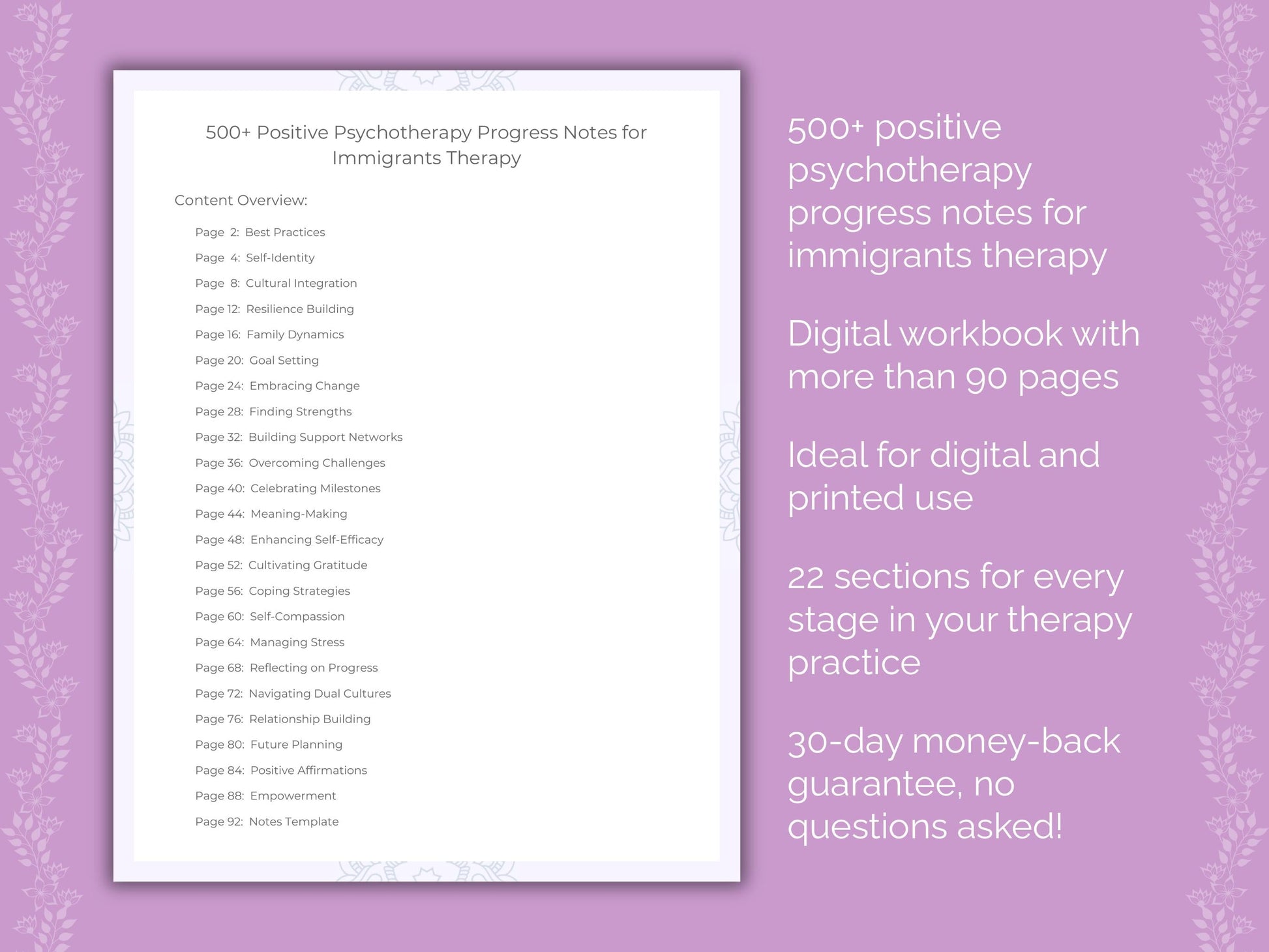 Immigrants Positive Psychotherapy Therapist Worksheets
