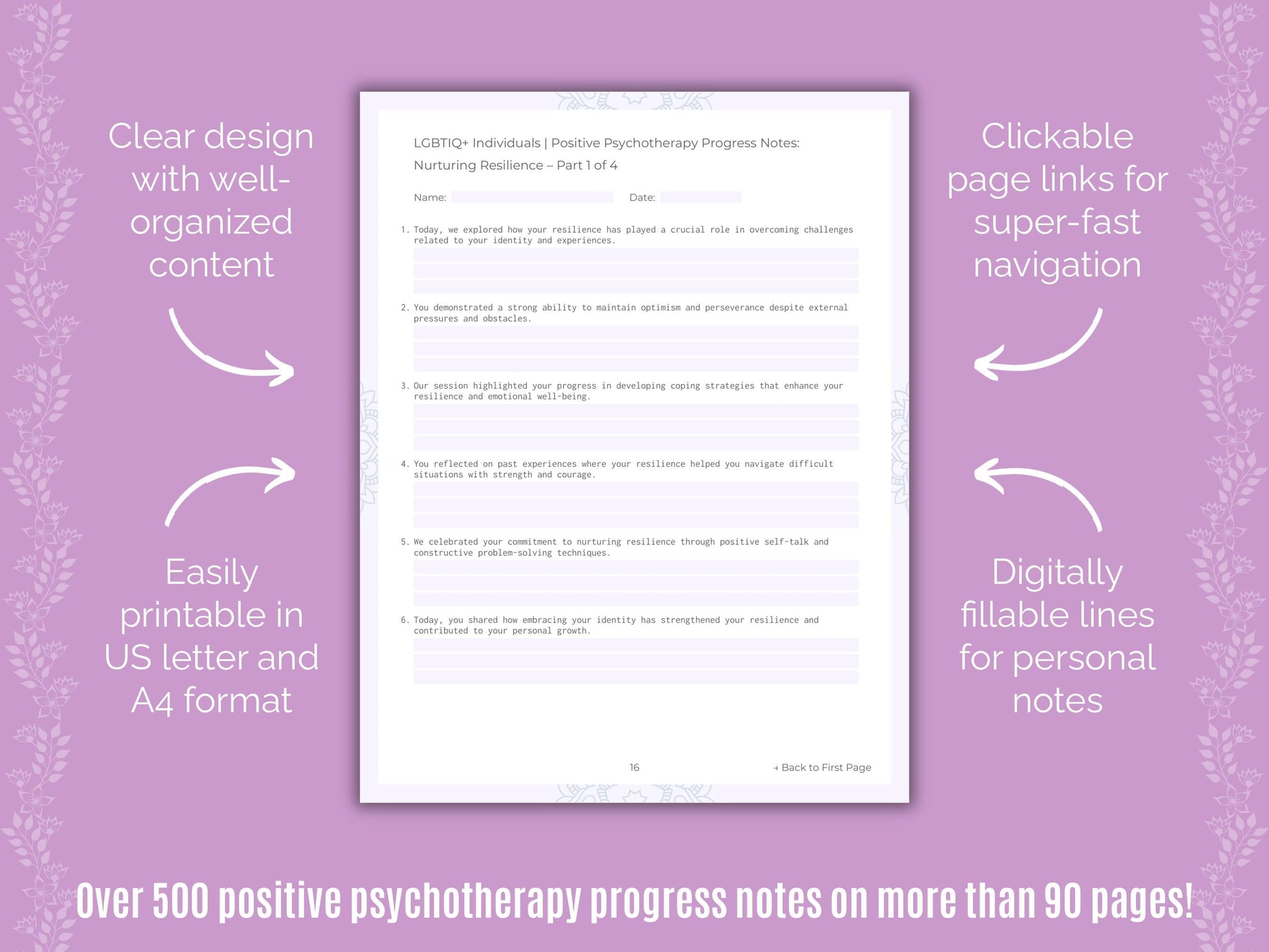 LGBTIQ+ Individuals Positive Psychotherapy Counseling Templates