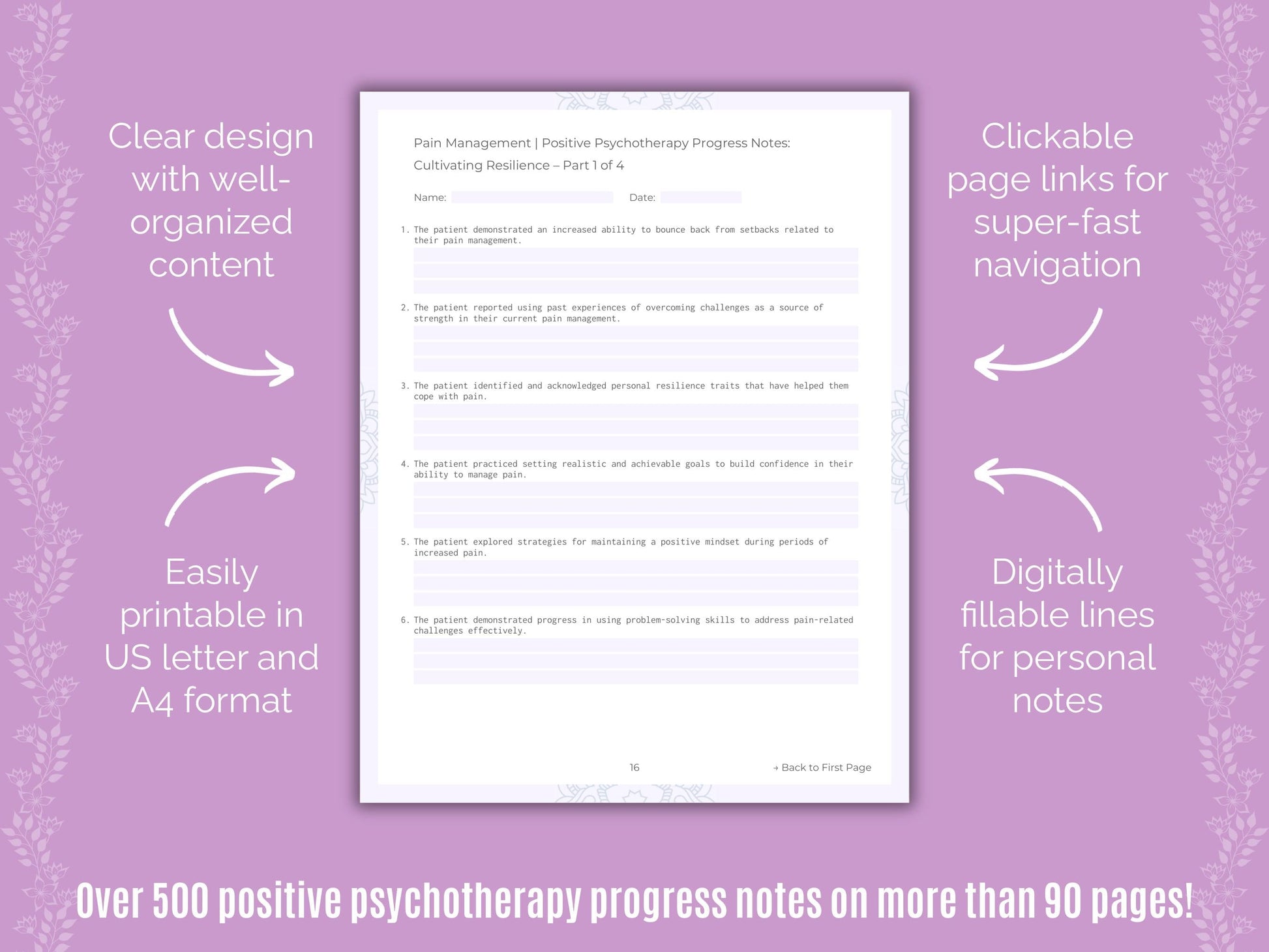 Pain Management Positive Psychotherapy Counseling Templates