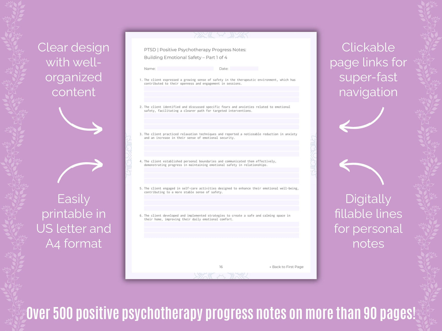 Post-Traumatic Stress Disorder (PTSD) Positive Psychotherapy Counseling Templates