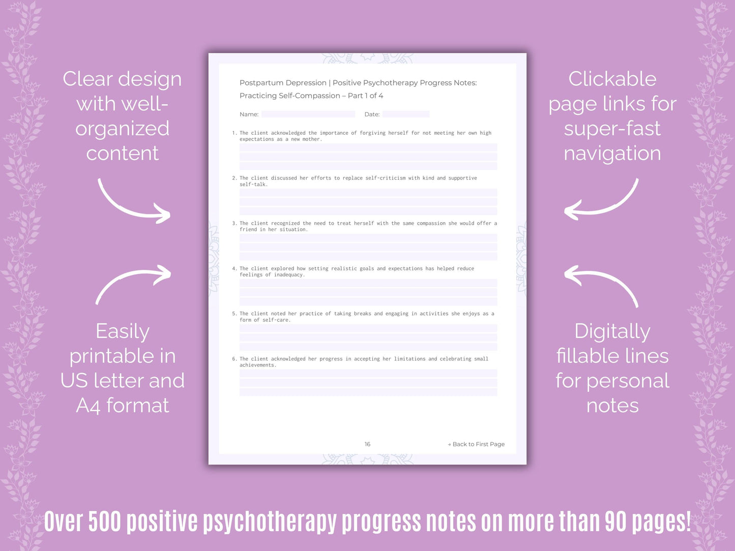 Postpartum Depression Positive Psychotherapy Counseling Templates