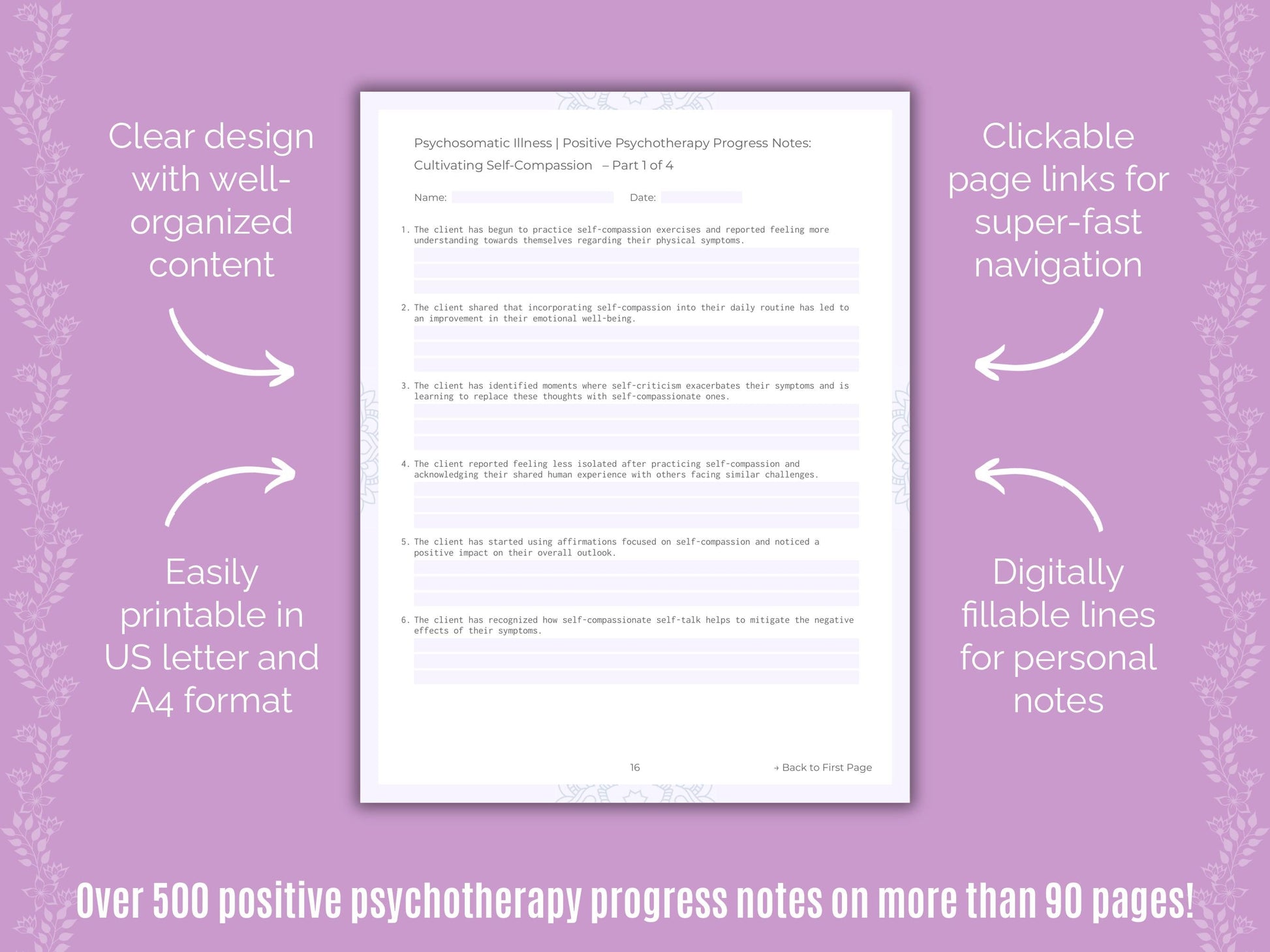 Psychosomatic Illness Positive Psychotherapy Counseling Templates