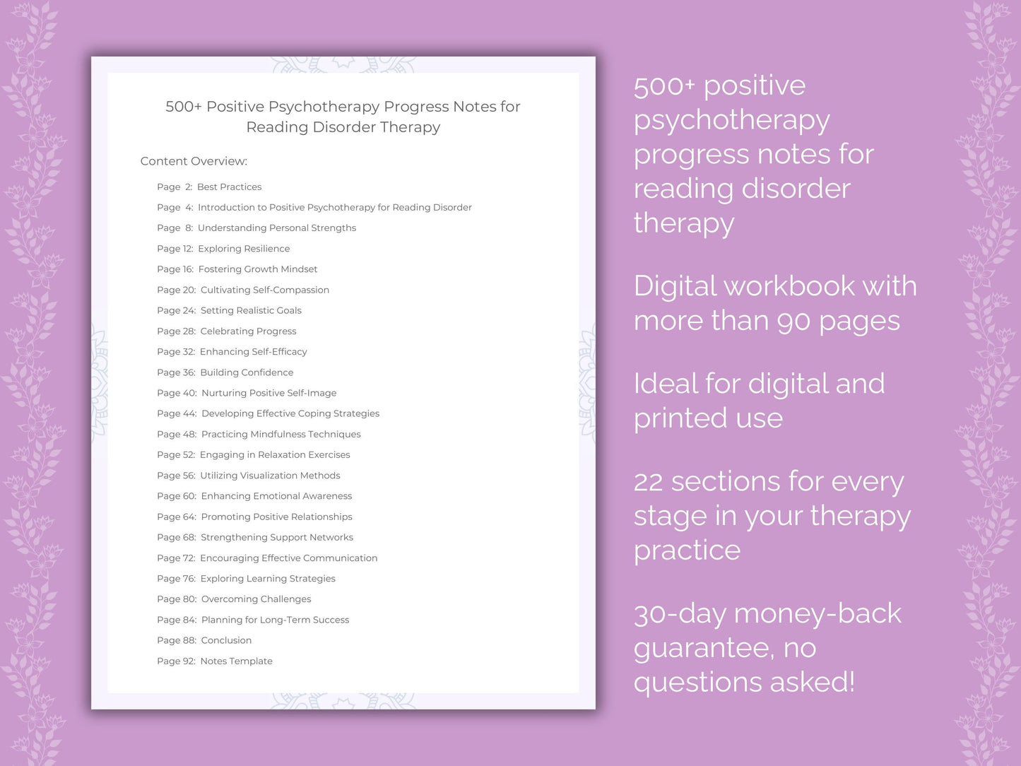 Reading Disorder Positive Psychotherapy Therapist Worksheets