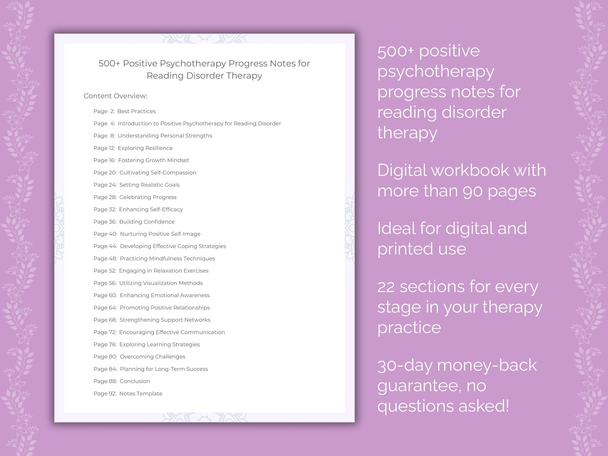 Reading Disorder Positive Psychotherapy Therapist Worksheets