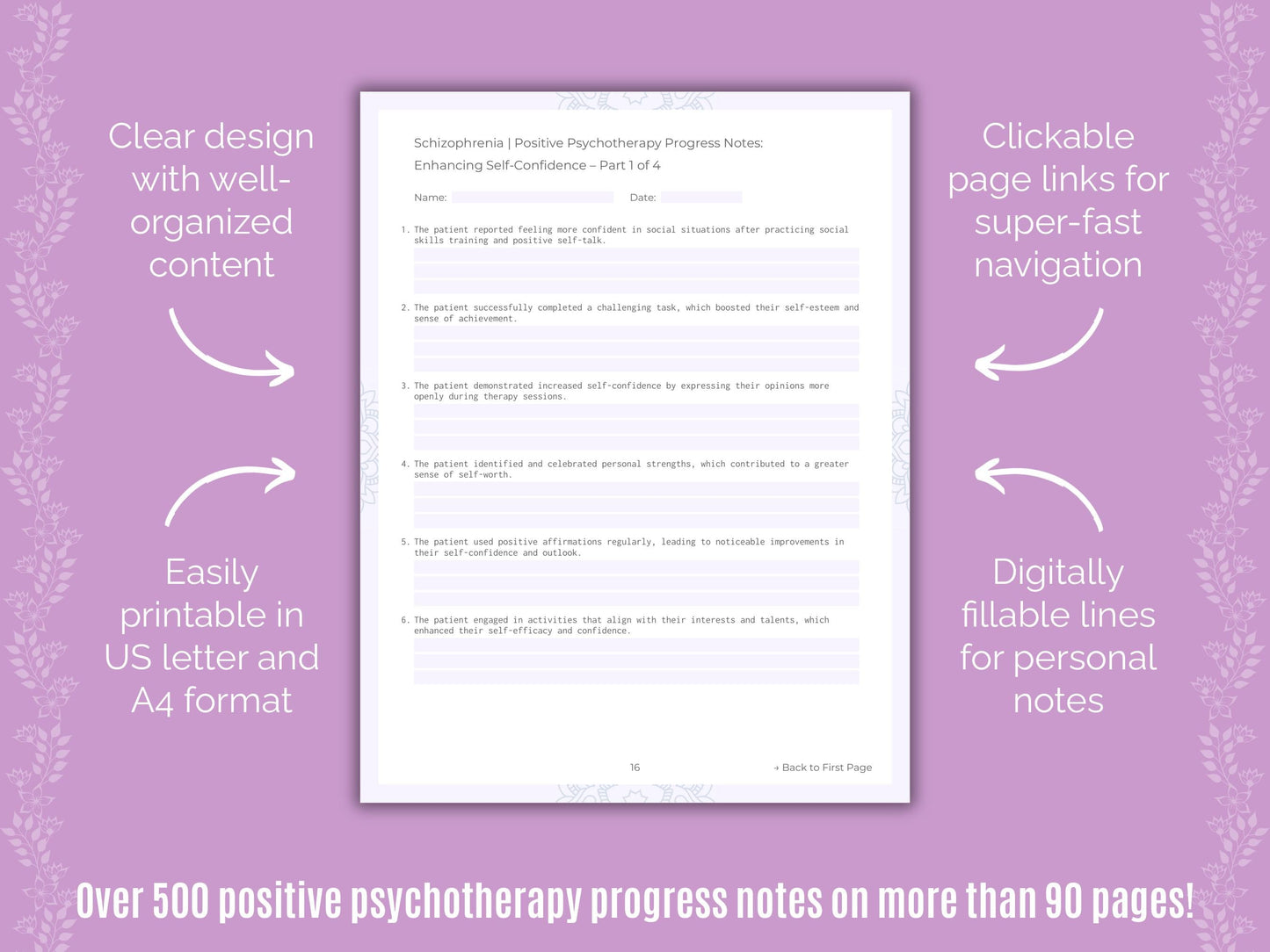 Schizophrenia Positive Psychotherapy Counseling Templates