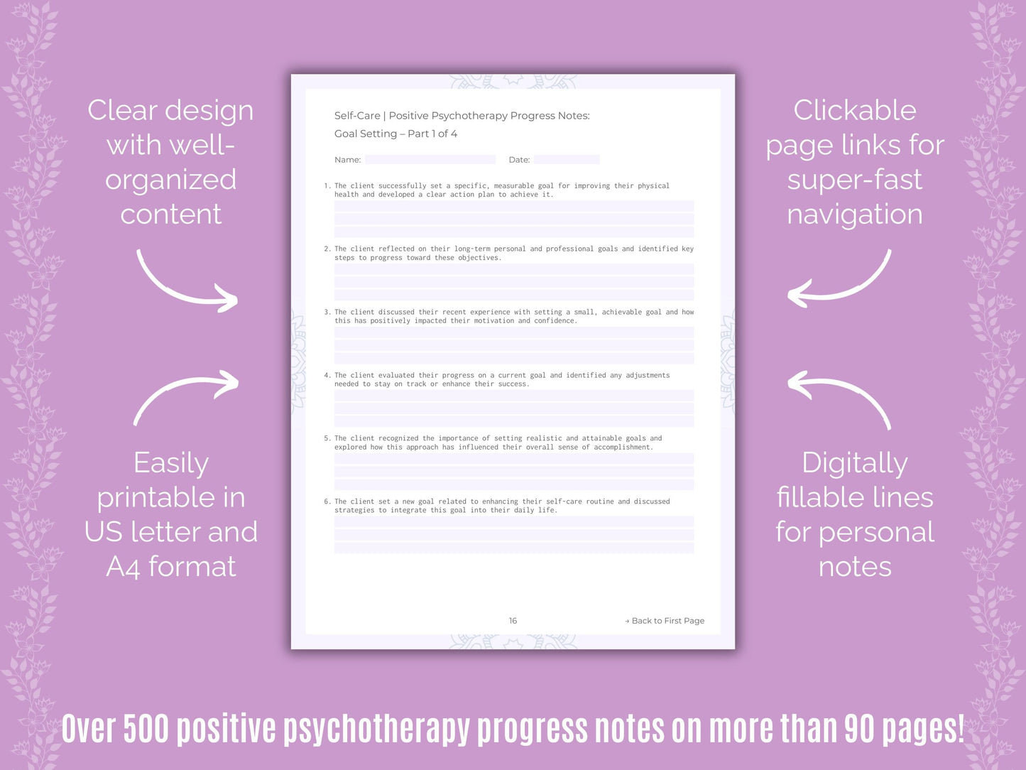 Self-Care Positive Psychotherapy Counseling Templates