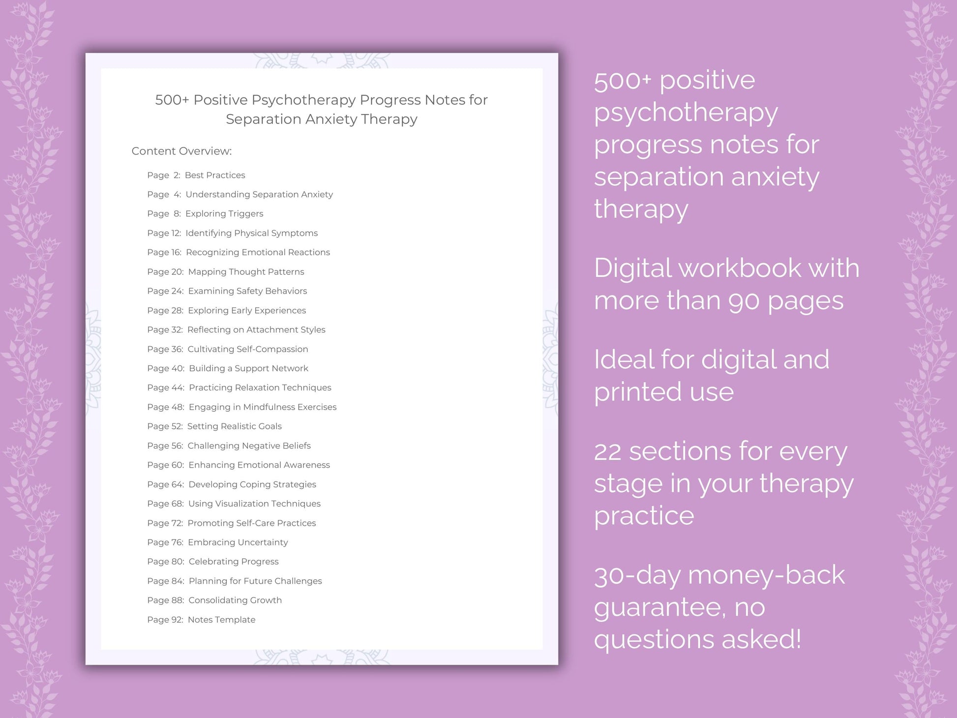 Separation Anxiety Positive Psychotherapy Therapist Worksheets