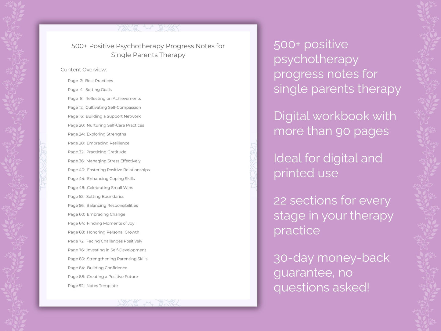 Single Parents Positive Psychotherapy Therapist Worksheets