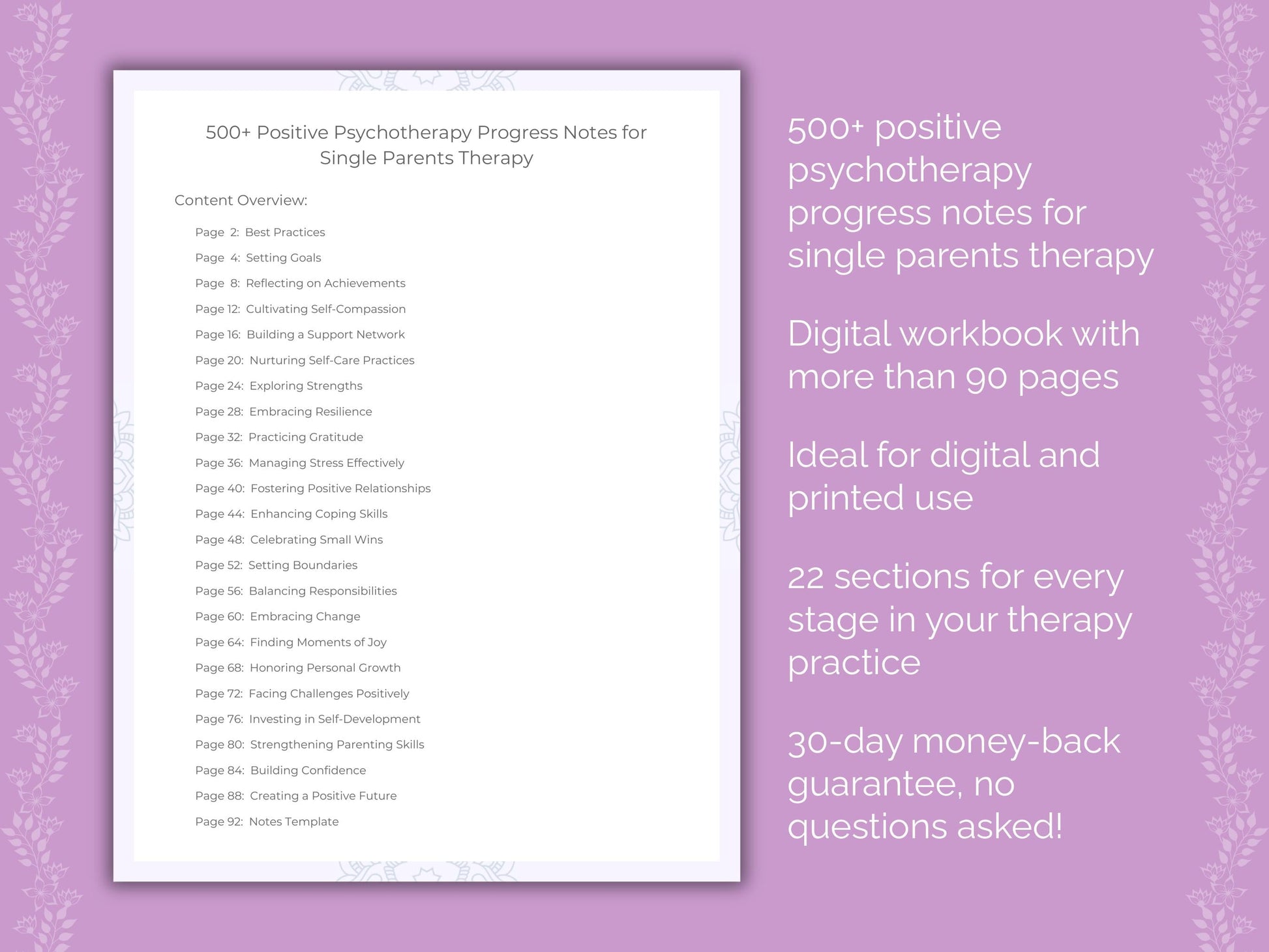 Single Parents Positive Psychotherapy Therapist Worksheets