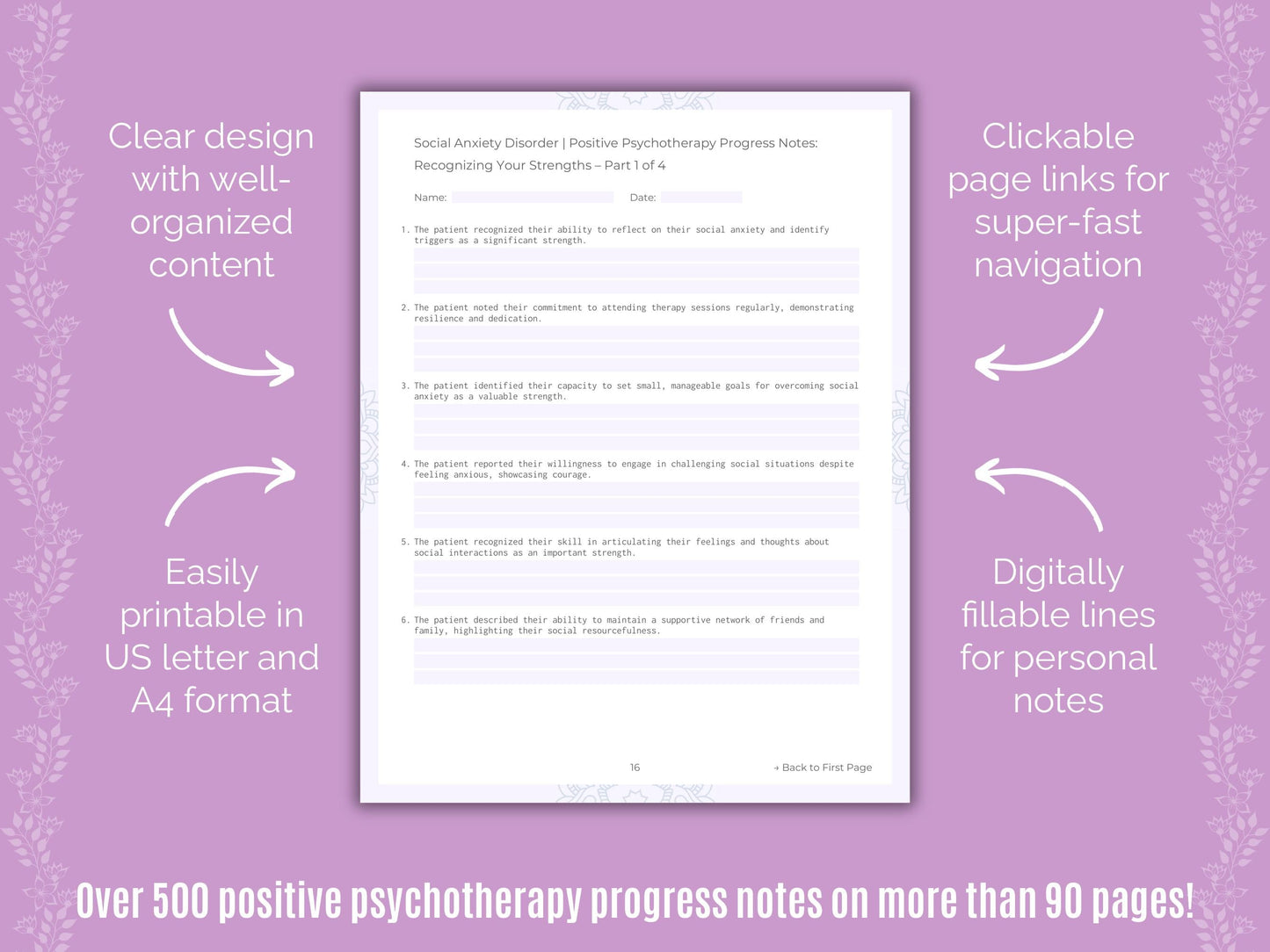 Social Anxiety Disorder Positive Psychotherapy Counseling Templates