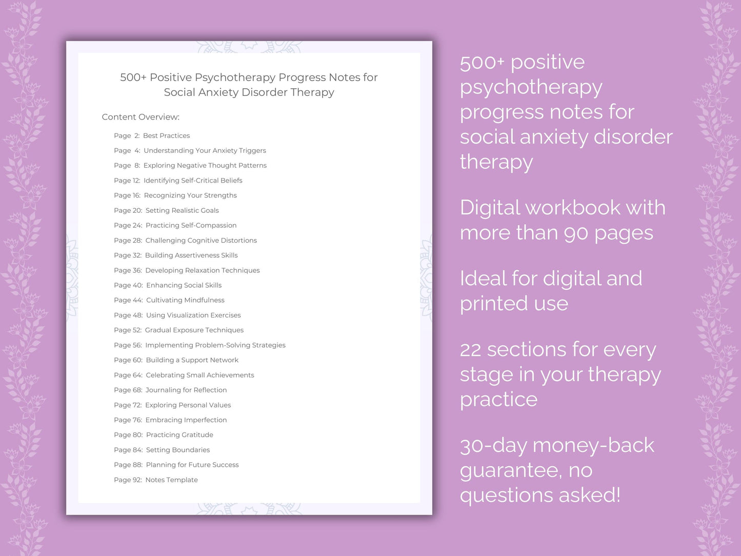 Social Anxiety Disorder Positive Psychotherapy Therapist Worksheets