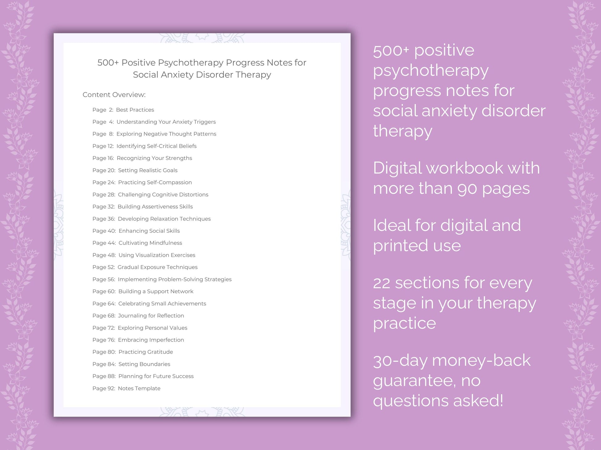 Social Anxiety Disorder Positive Psychotherapy Therapist Worksheets