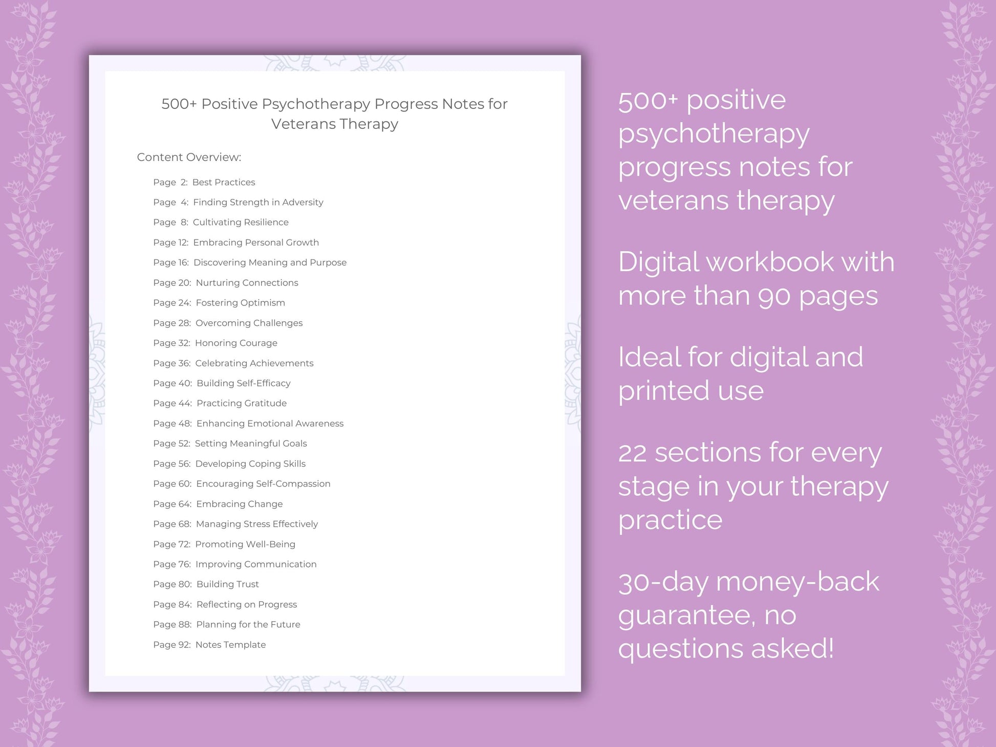 Veterans Positive Psychotherapy Therapist Worksheets