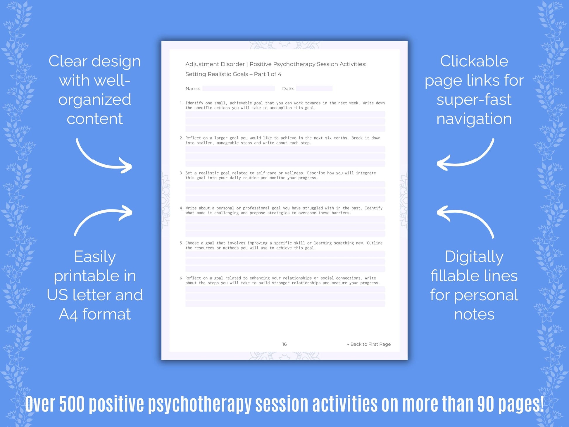 Adjustment Disorder Positive Psychotherapy Counseling Templates