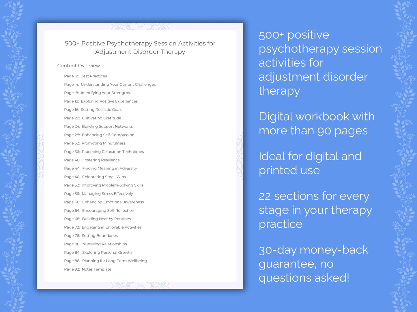 Adjustment Disorder Positive Psychotherapy Therapist Worksheets
