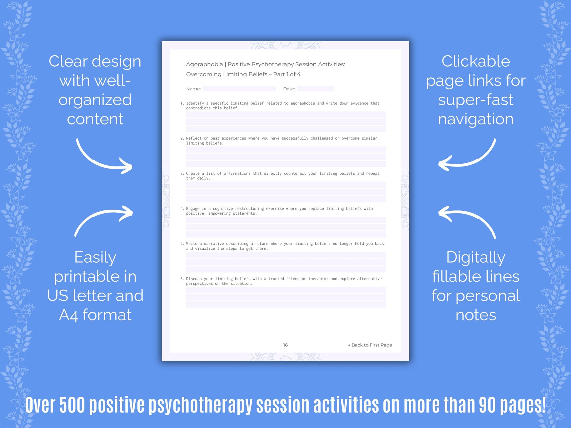 Agoraphobia Positive Psychotherapy Counseling Templates