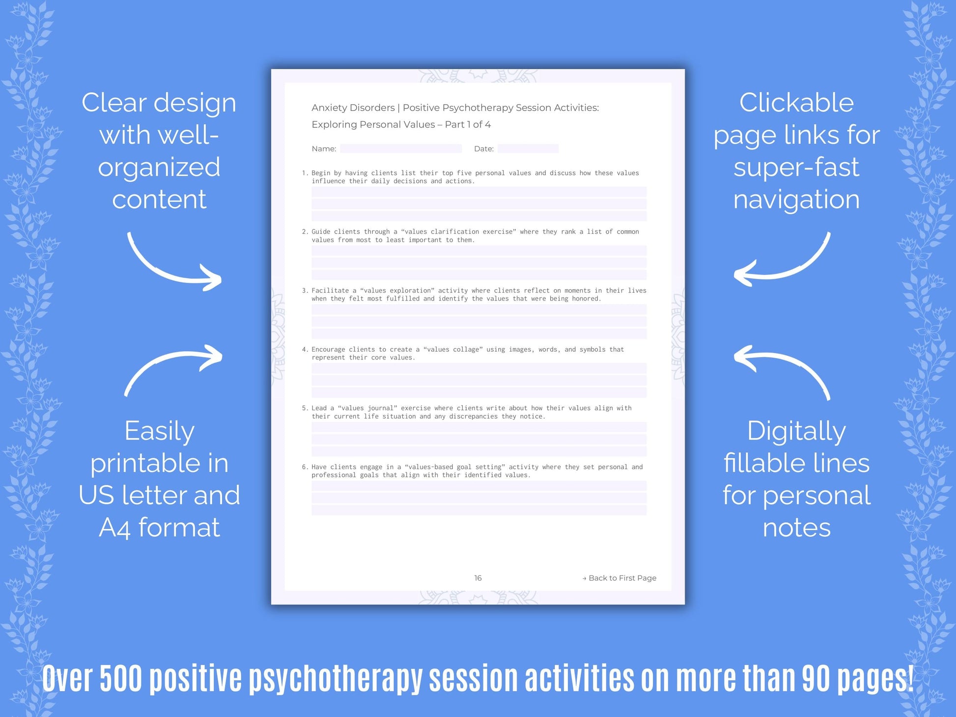 Anxiety Disorders Positive Psychotherapy Counseling Templates