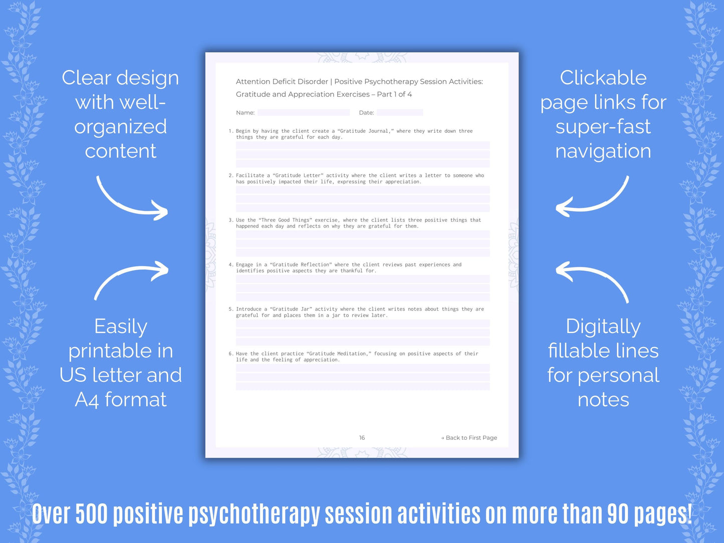 Attention Deficit Disorder (ADD) Positive Psychotherapy Counseling Templates