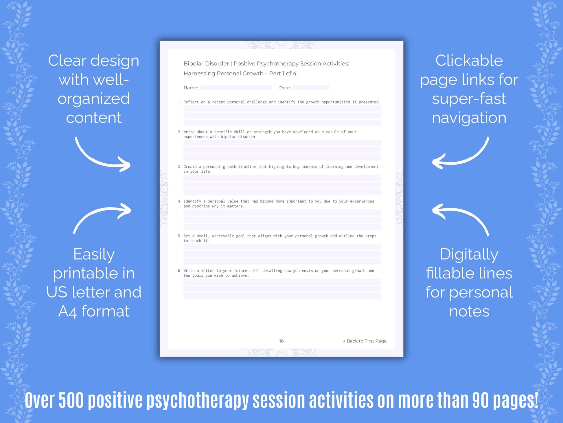 Bipolar Disorder Positive Psychotherapy Counseling Templates