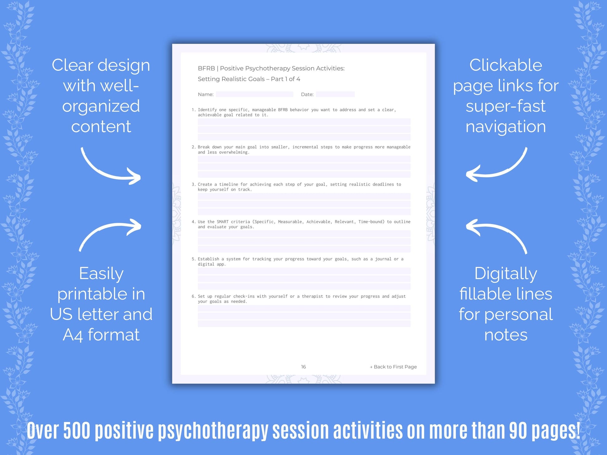 Body-Focused Repetitive Behavior (BFRB) Positive Psychotherapy Counseling Templates