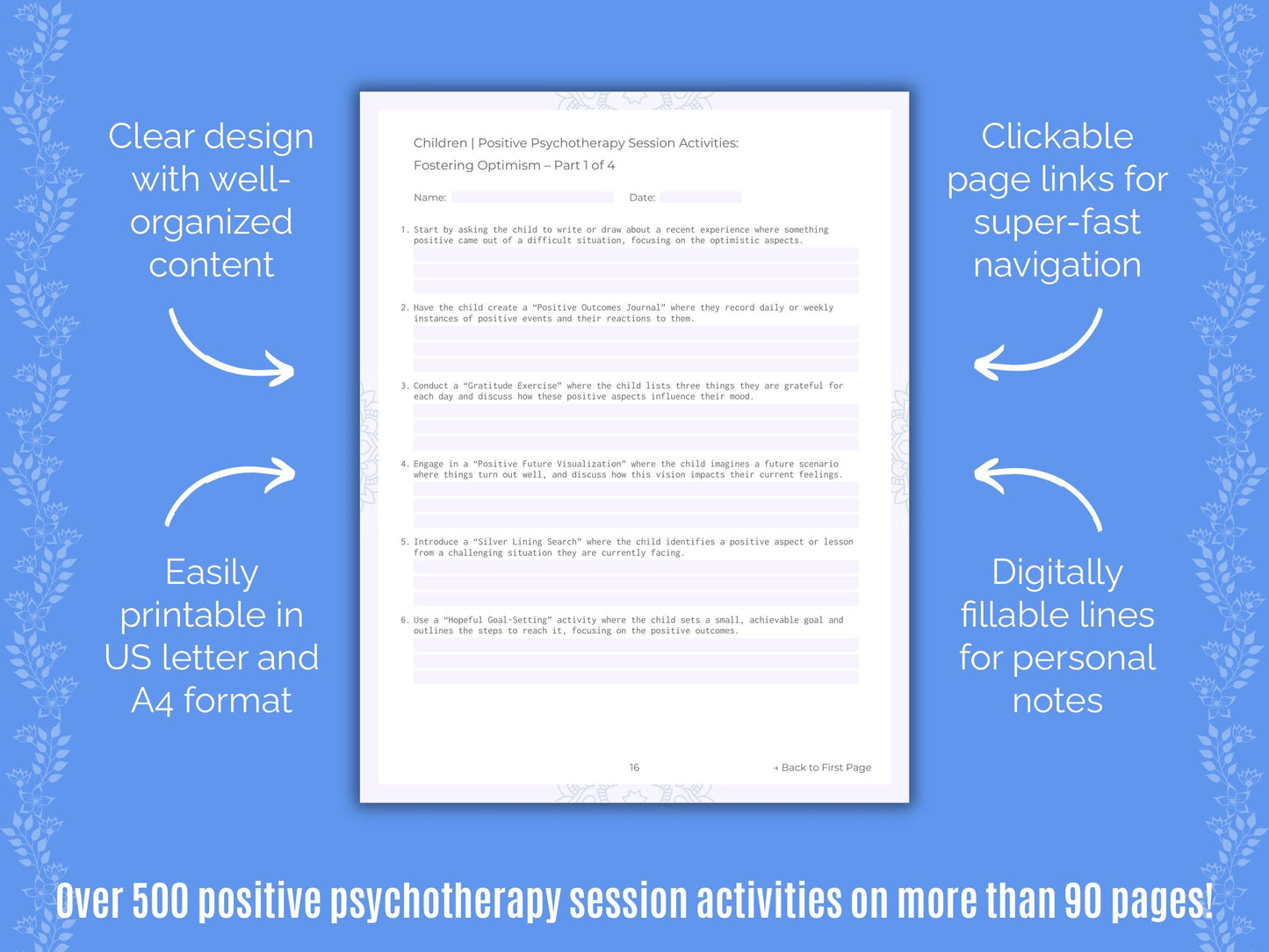 Children Positive Psychotherapy Counseling Templates