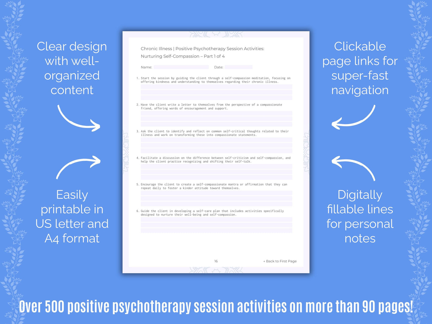 Chronic Illness Positive Psychotherapy Counseling Templates