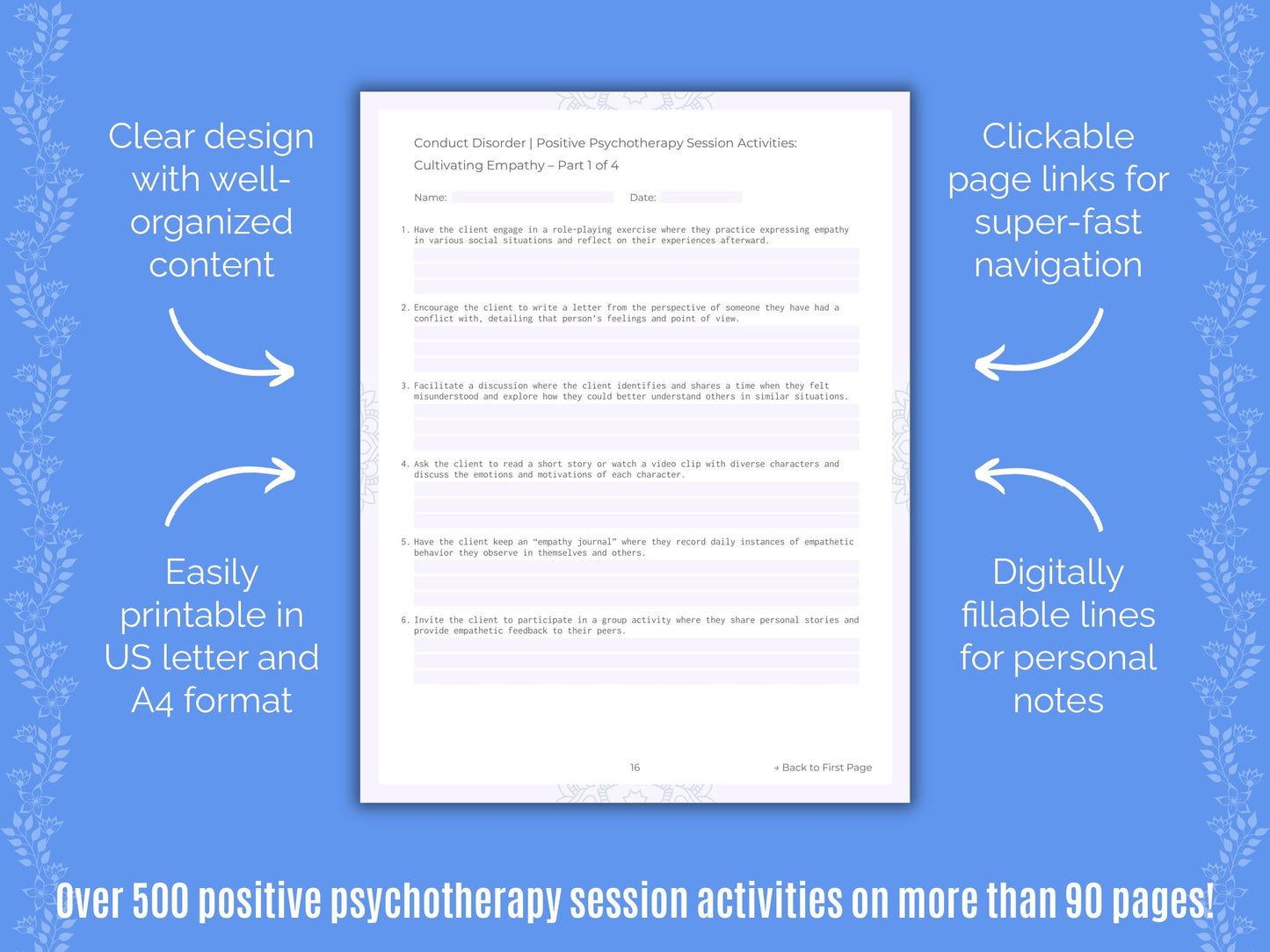 Conduct Disorder Positive Psychotherapy Counseling Templates