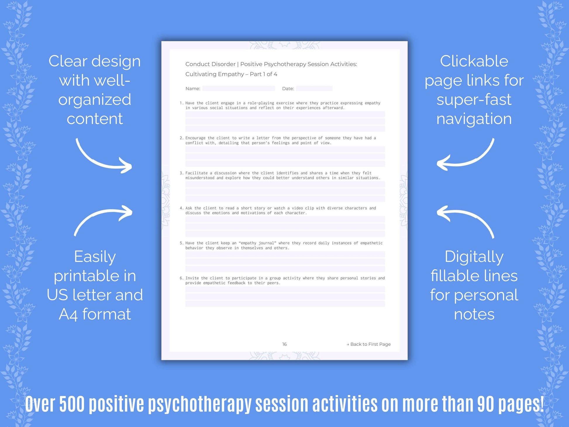 Conduct Disorder Positive Psychotherapy Counseling Templates