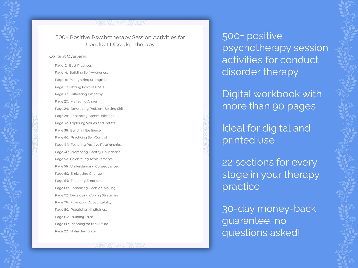 Conduct Disorder Positive Psychotherapy Therapist Worksheets