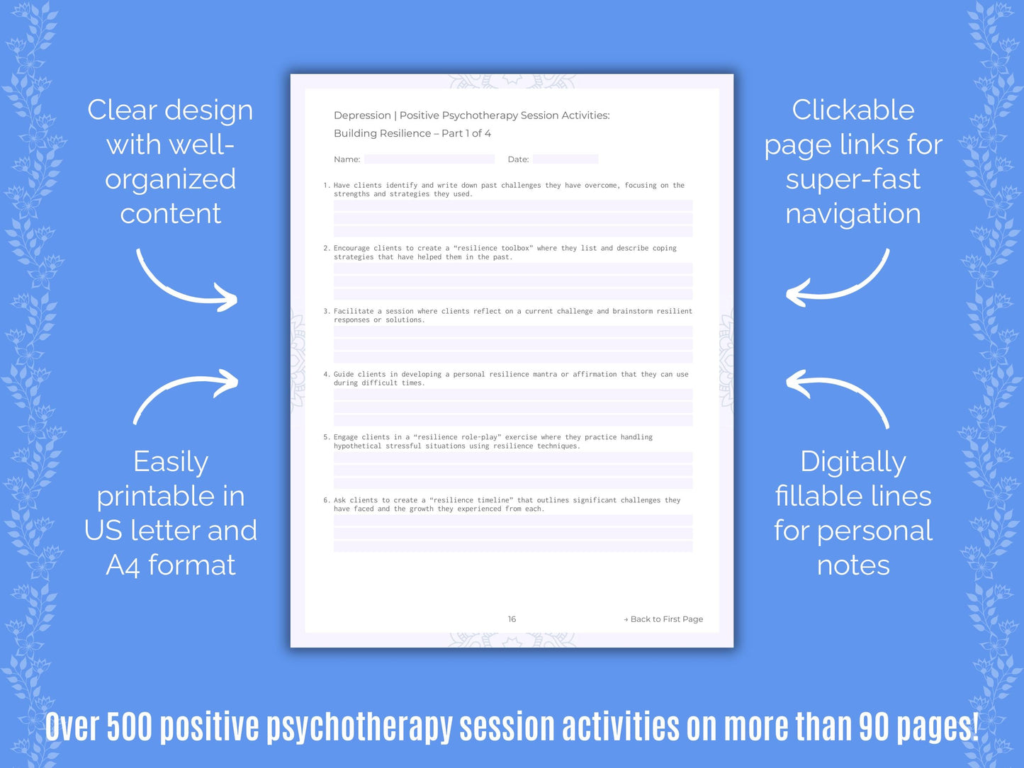 Depression Positive Psychotherapy Counseling Templates