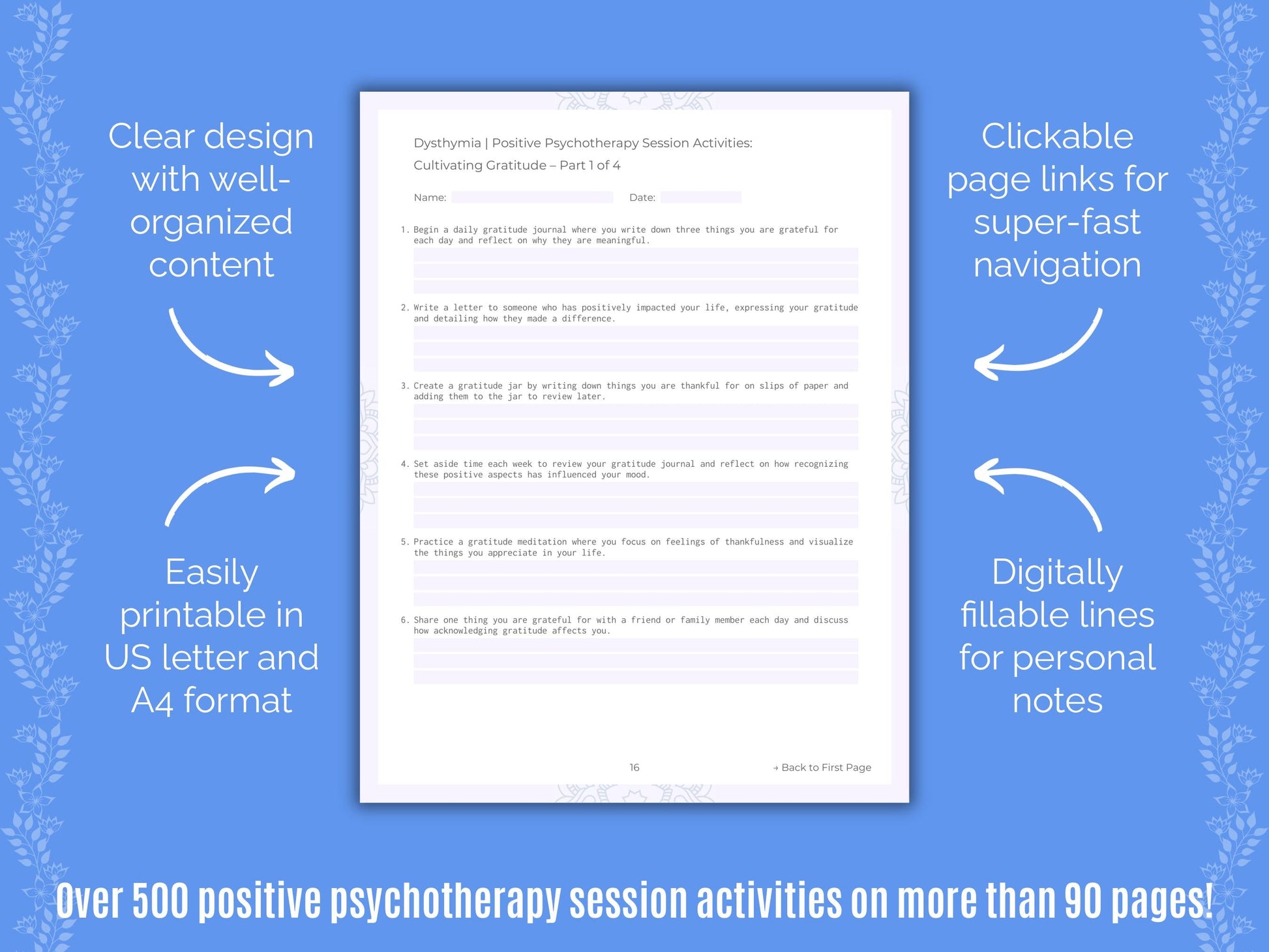 Dysthymia Positive Psychotherapy Counseling Templates