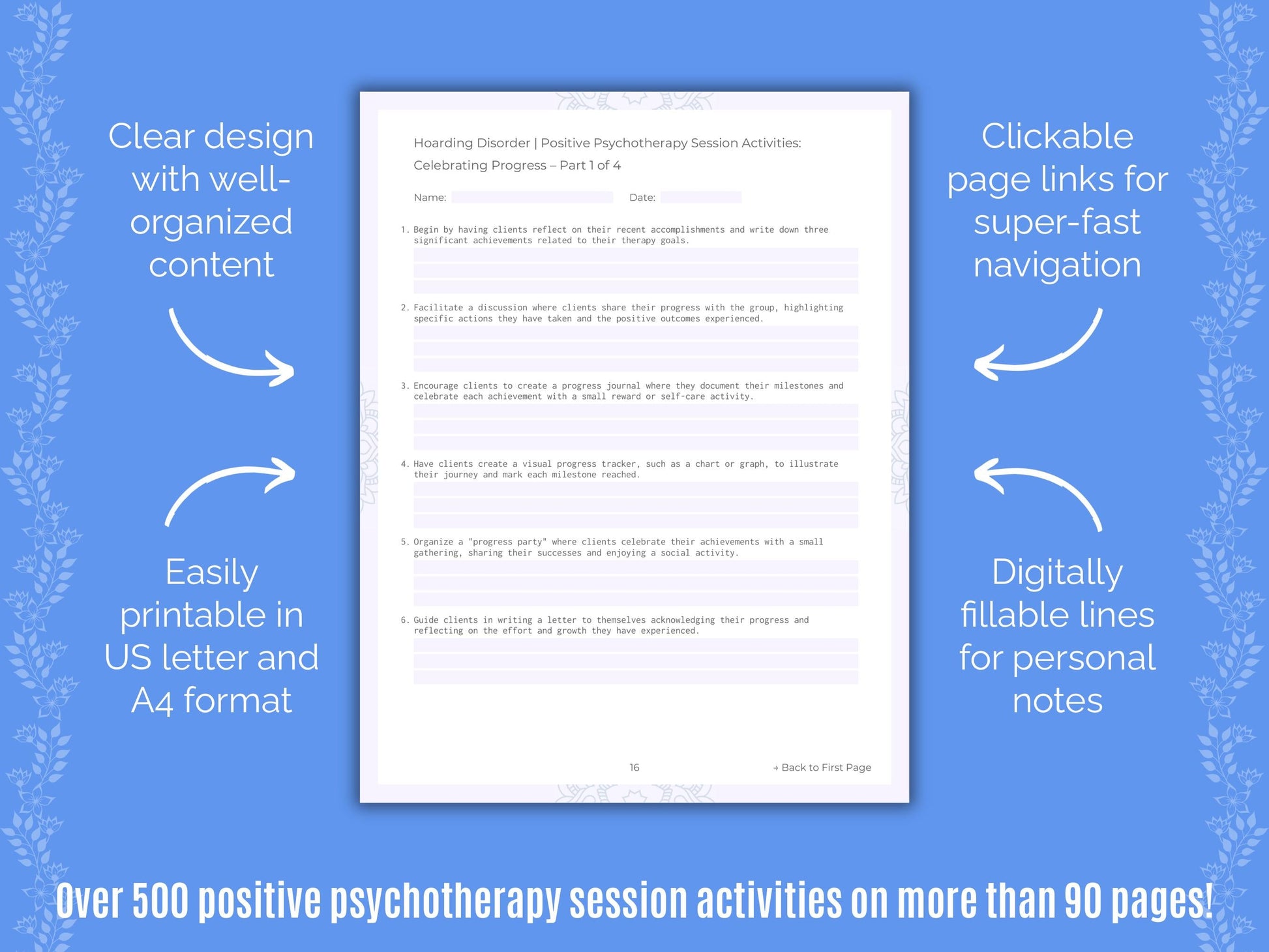 Hoarding Disorder Positive Psychotherapy Counseling Templates