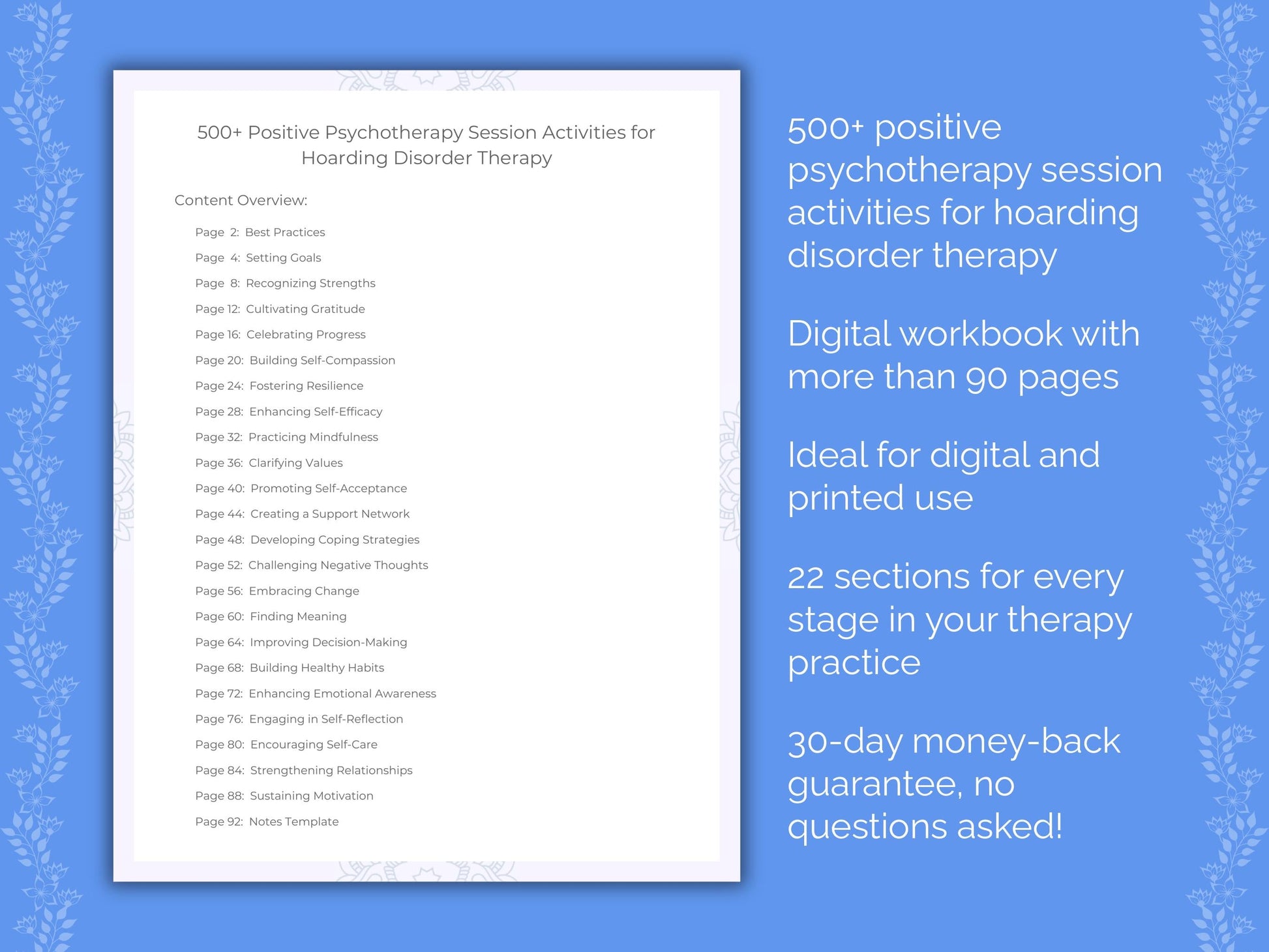 Hoarding Disorder Positive Psychotherapy Therapist Worksheets