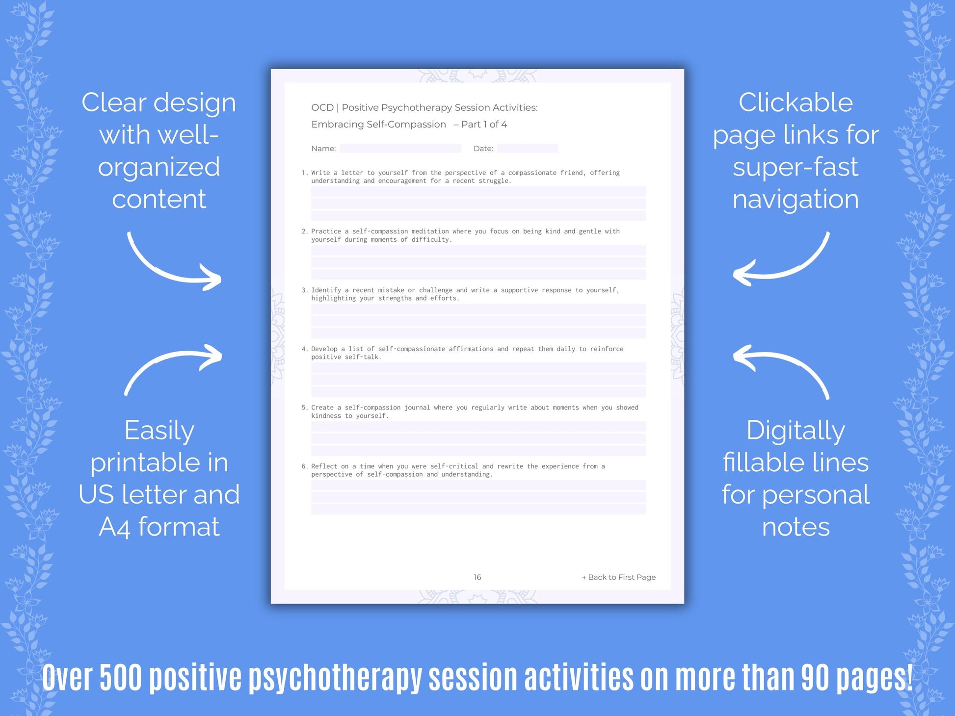 Obsessive-Compulsive Disorder (OCD) Positive Psychotherapy Counseling Templates