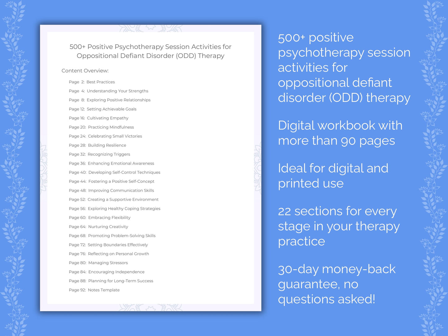 Oppositional Defiant Disorder (ODD) Positive Psychotherapy Therapist Worksheets