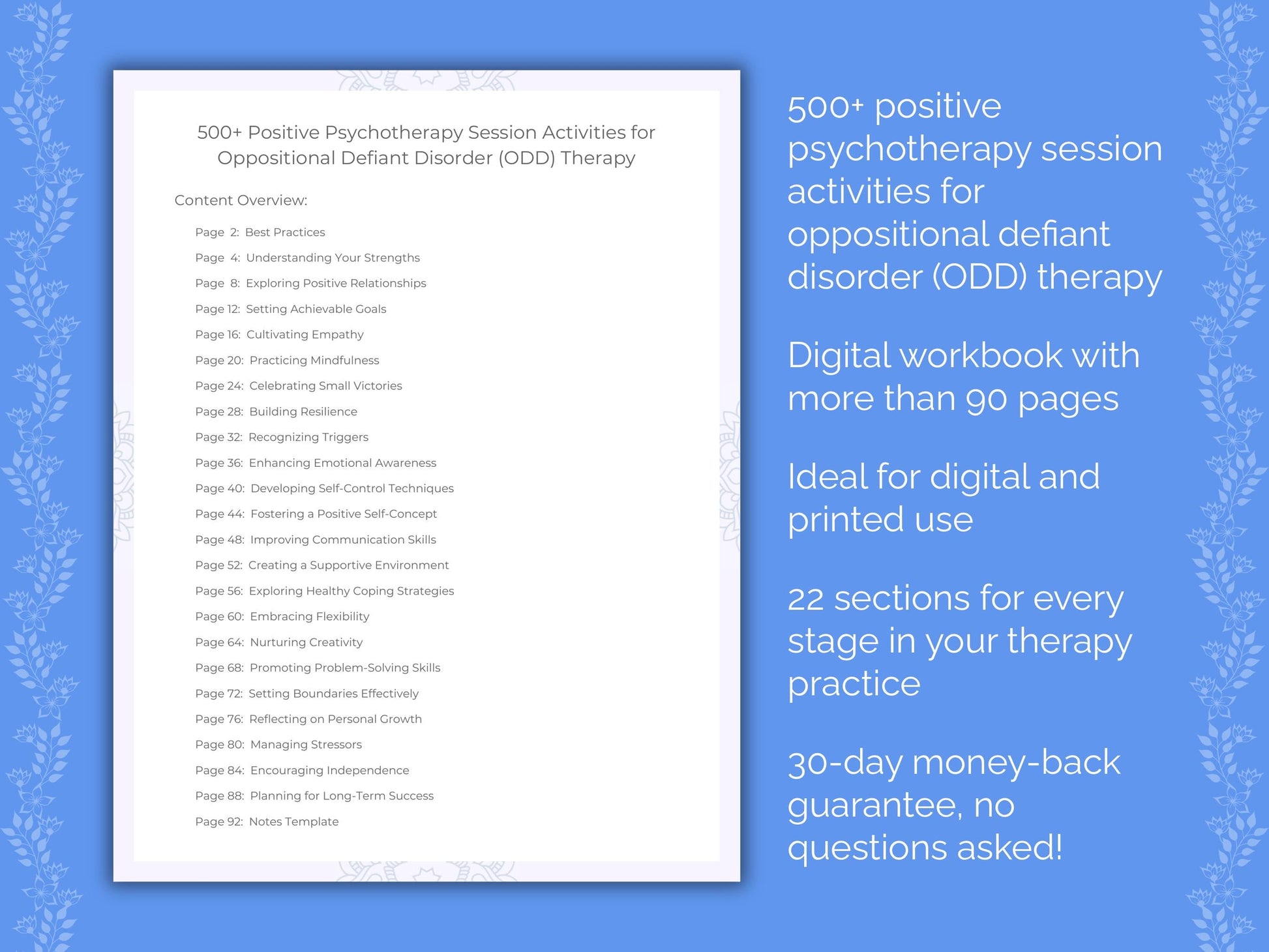 Oppositional Defiant Disorder (ODD) Positive Psychotherapy Therapist Worksheets