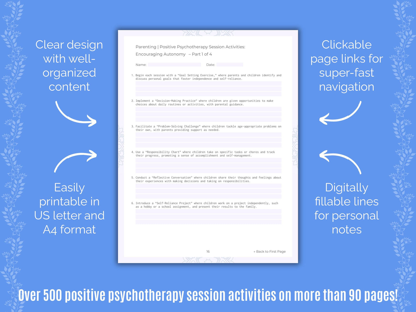 Parenting Positive Psychotherapy Counseling Templates