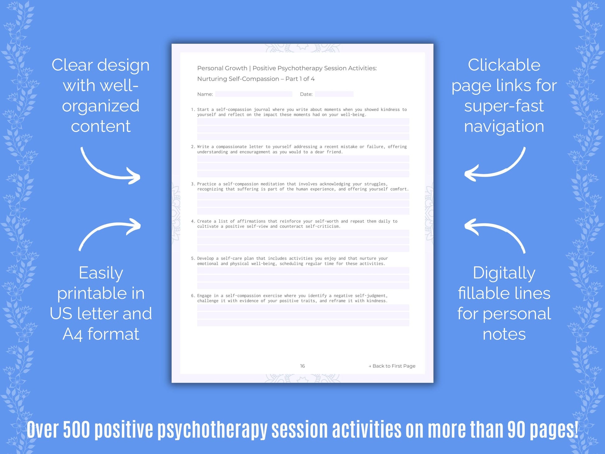 Personal Growth Positive Psychotherapy Counseling Templates